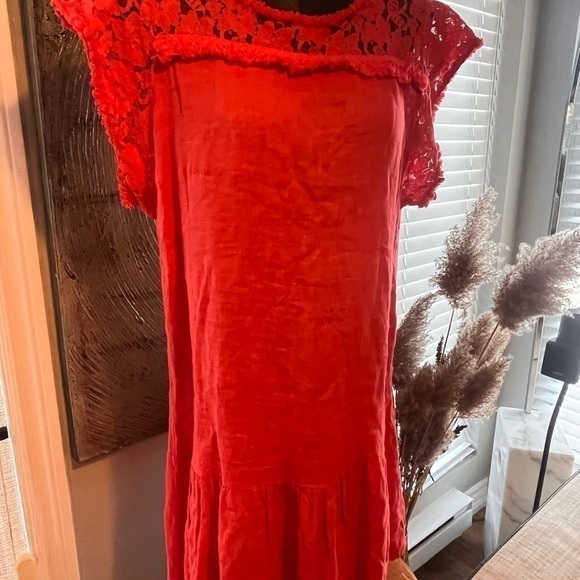 Beautifull hot pink linen dress size large allergra massetti - Picture 5 of 7